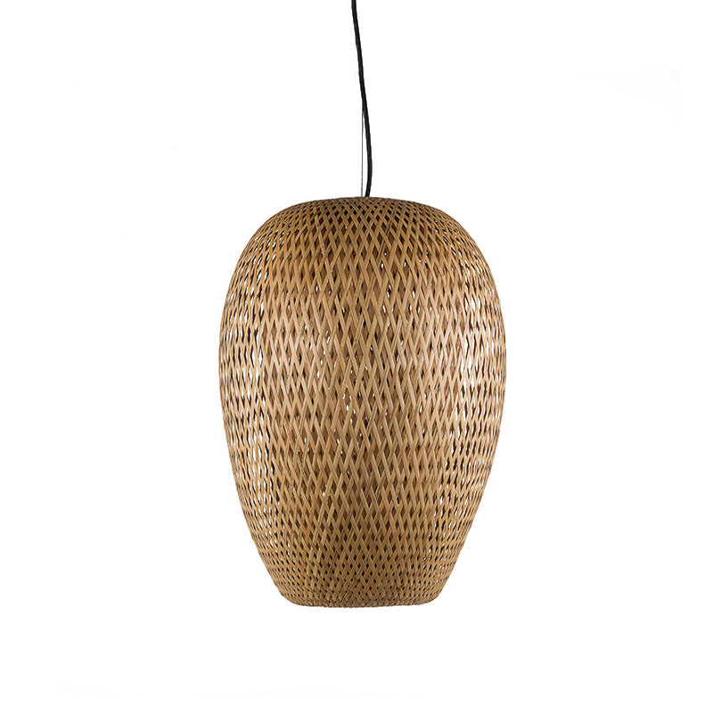 Japanese Hand Twisted Hanging Light Bamboo 1 Head Suspended Lighting Fixture in Brown