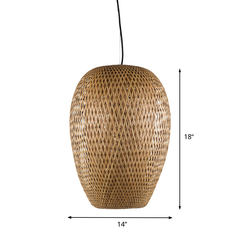 Japanese Hand Twisted Hanging Light Bamboo 1 Head Suspended Lighting Fixture in Brown