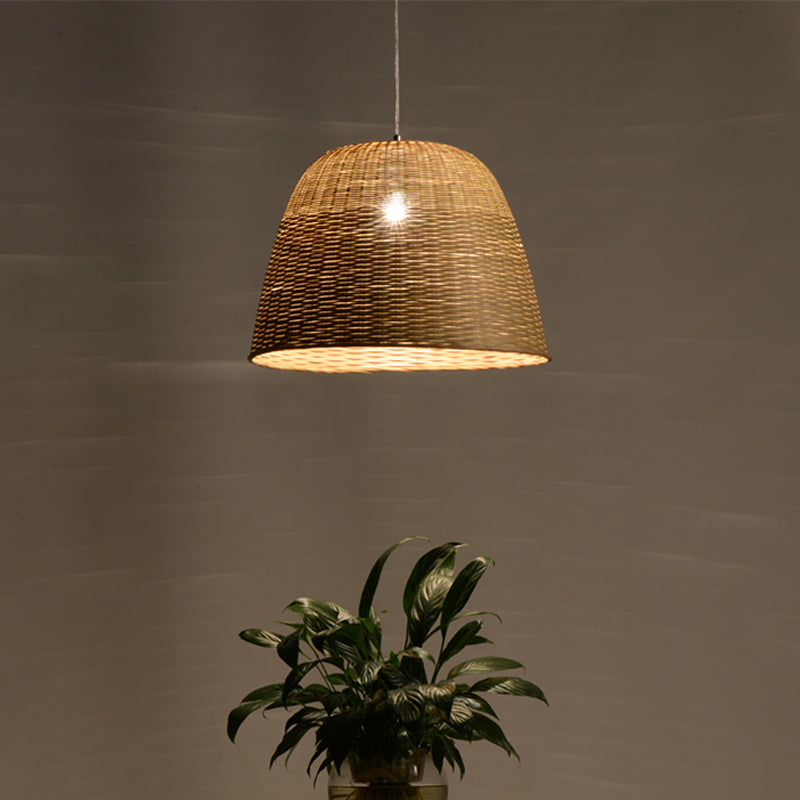 1 Kopf Teenomoom Deckenlampe Asian Flaxen Hanging Leuchte mit gewölbter Bambusschatten