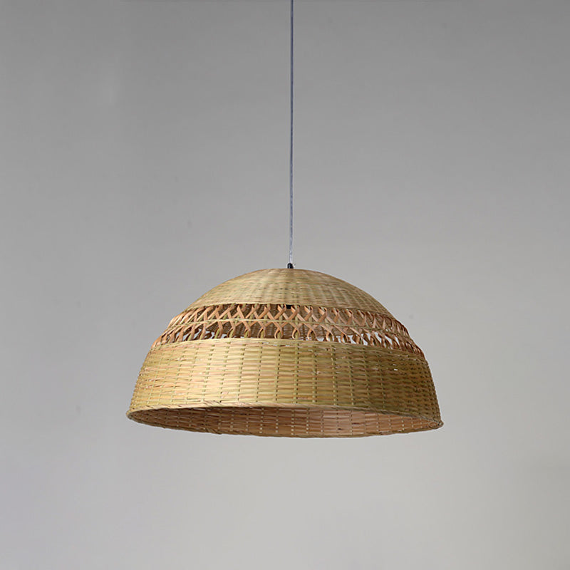 Bamboo Hemisphere Pendant Light Chinese 1 Head Ceiling Suspension Lamp in Flaxen