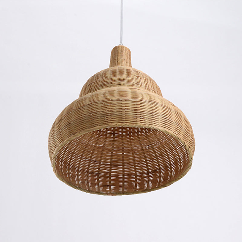 Asian 1 Head Pendant Lighting Flaxen Gourd Hanging Ceiling Light with Bamboo Shade