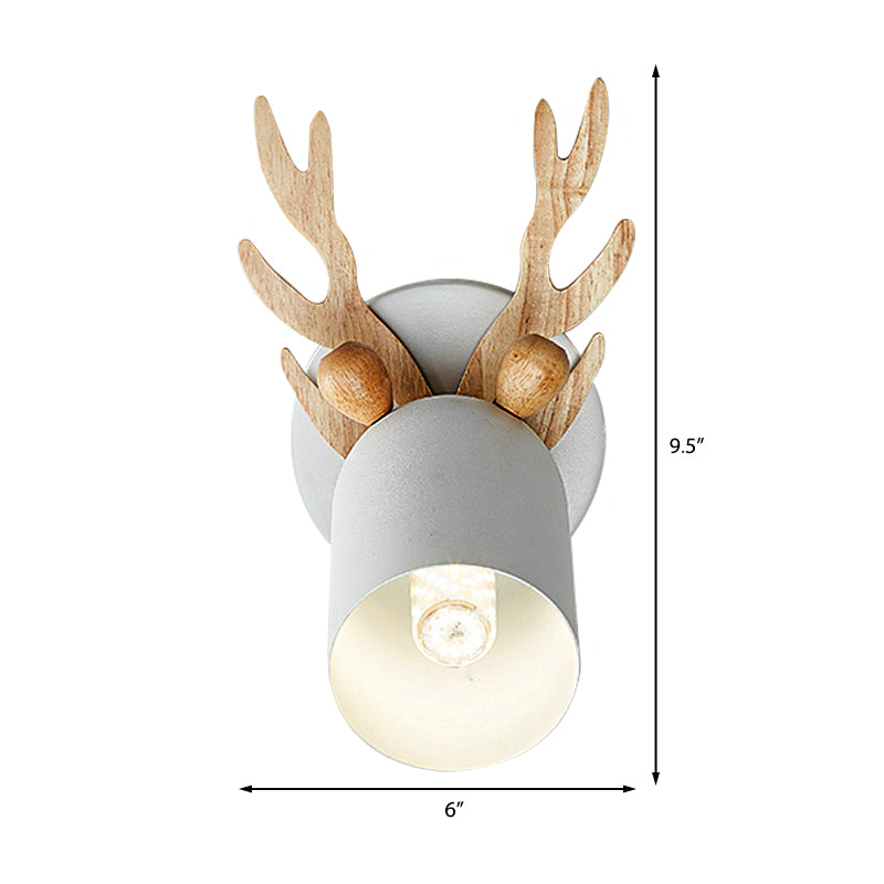 Antler Decorative Wall Mount Lamp Modernist Metal 1 Bulb Gray/White/Green Cylinder Wall Sconce Lighting for Bedroom