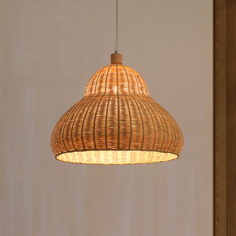 Japanese Hand-Worked Pendant Lighting Bamboo 1 Head Ceiling Suspension Lamp in Beige