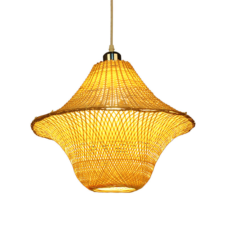 Hand-Woven Pendant Lighting Chinese Bamboo 1 Bulb Ceiling Suspension Lamp in Beige