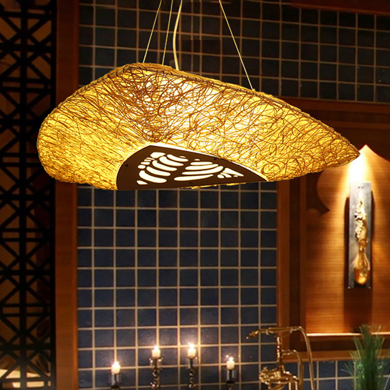 Lampadario a soffitto ad lavoro a mano giapponese in bambù 3 teste sospese la luce del ciondolo in beige