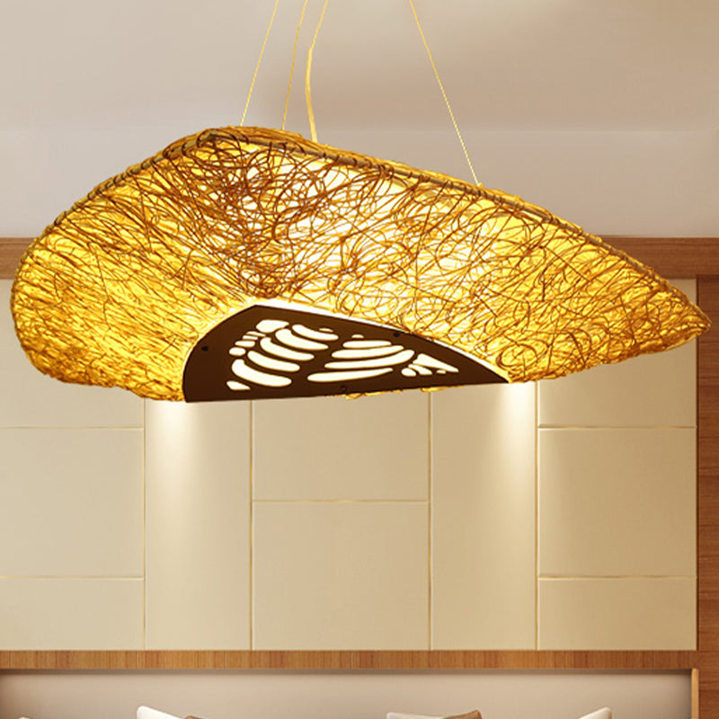 Handwerk plafond kroonluchter Japanse bamboe 3 hoofden hangen hanglamp in beige