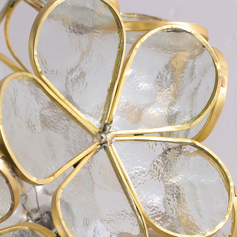 Colonical Artistic Indoor Ceiling Light Copper Petaloid Flush Mount with Pure Glass Shade