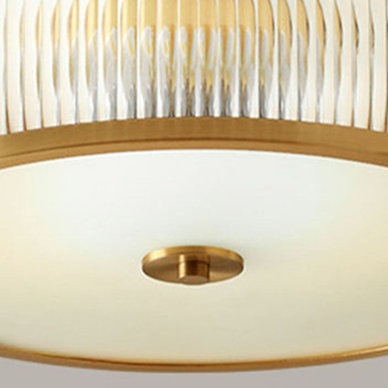 Frosted Glass Brass Flush Mount in Colonical Luxury Style Copper Circular Ceiling Light for Bedroom
