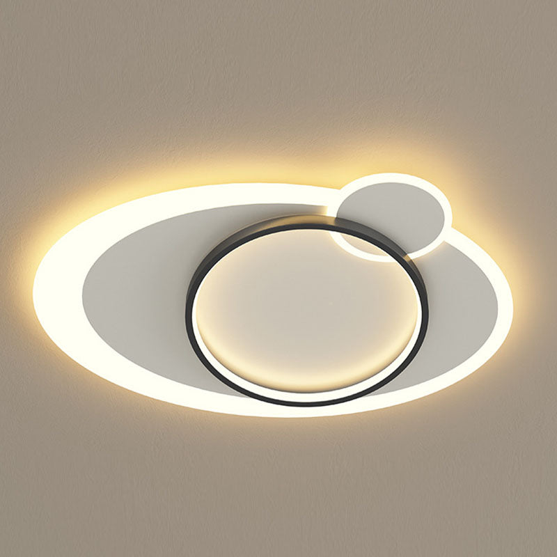 Lámpara de techo LED ovalada de hierro forjado, montaje empotrado acrílico en blanco y negro, estilo minimalista moderno