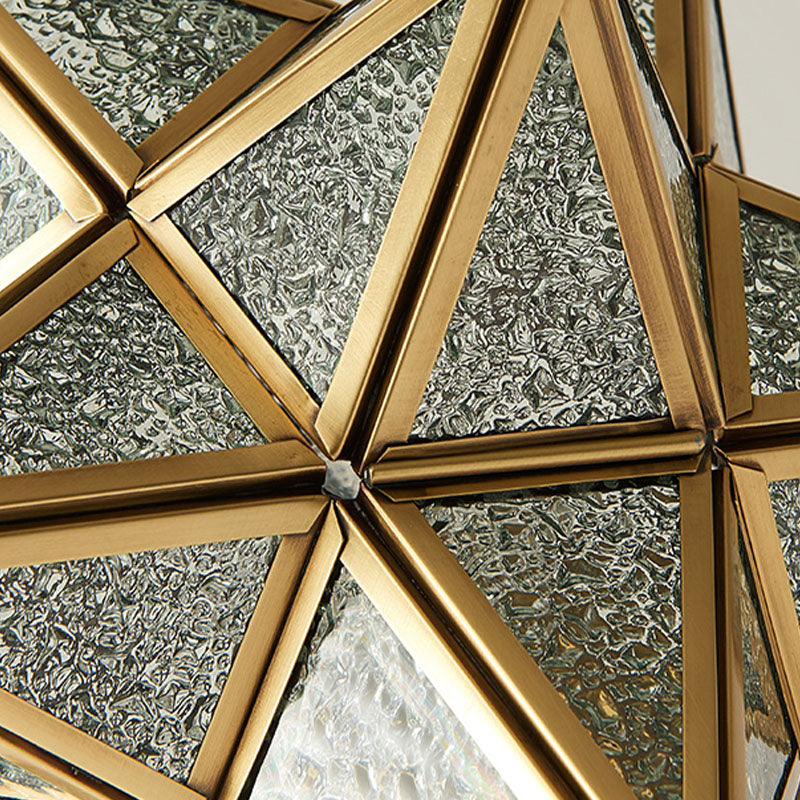 Glass Brass Ceiling Fixture in Colonical Vintage Style Copper Star Ceiling Light for Corridor