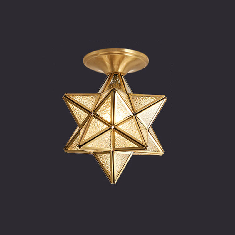 Glass Brass Ceiling Fixture in Colonical Vintage Style Copper Star Ceiling Light for Corridor