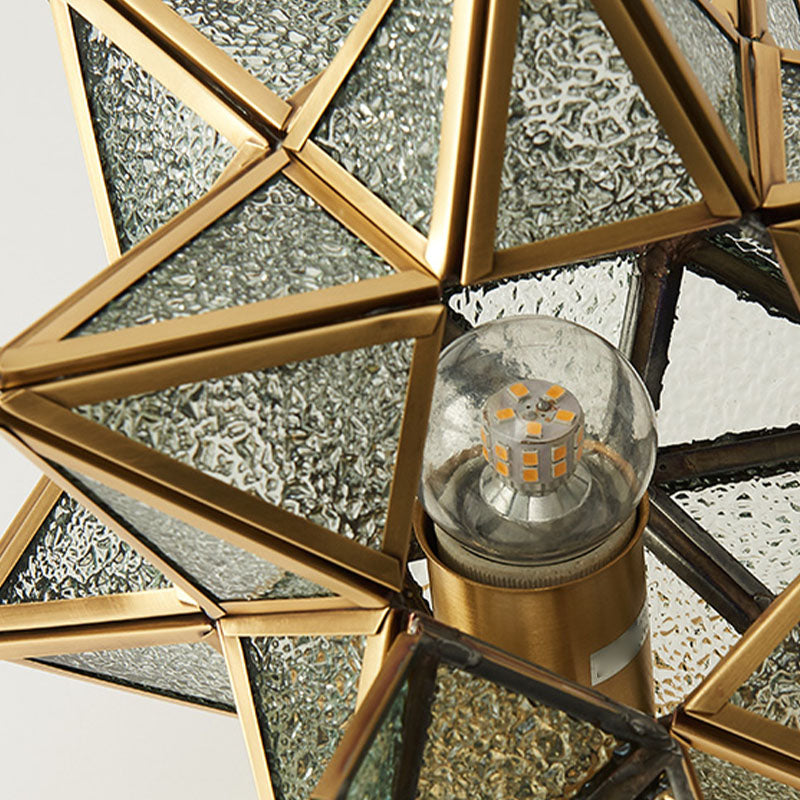 Glass Brass Ceiling Fixture in Colonical Vintage Style Copper Star Ceiling Light for Corridor