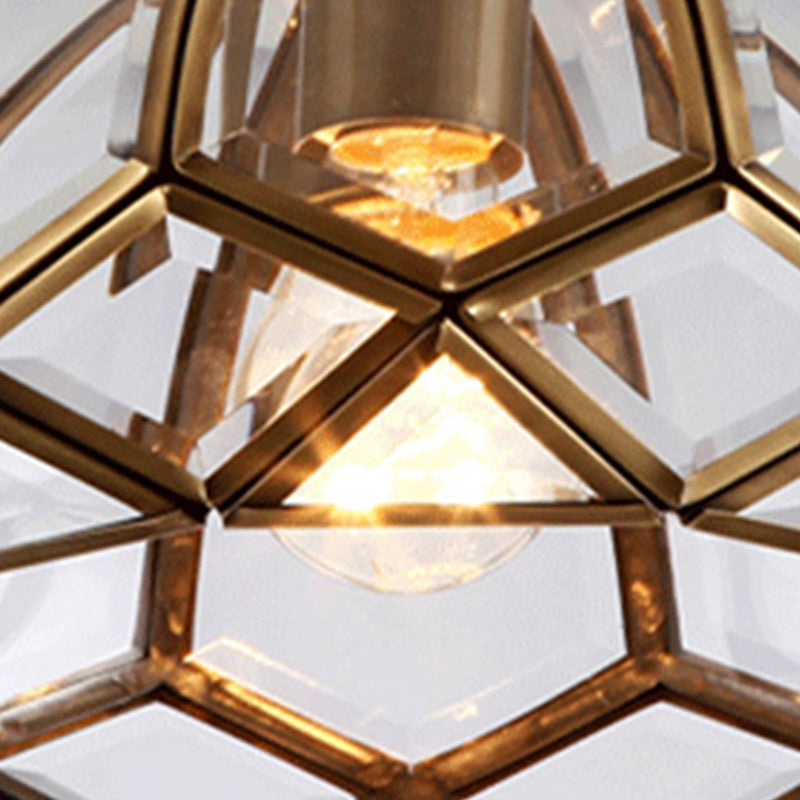 Colonical Artistic Dome Ceiling Light Copper Indoor Ceiling Fixture with Pure Glass Shade