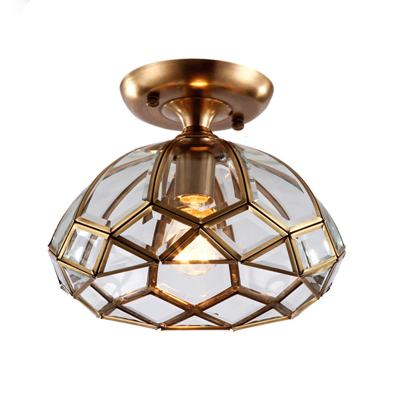 Colonical Artistic Dome Ceiling Light Copper Indoor Ceiling Fixture with Pure Glass Shade