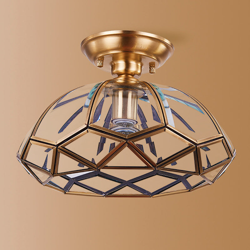 Colonical Artistic Dome Ceiling Light Copper Indoor Ceiling Fixture with Pure Glass Shade