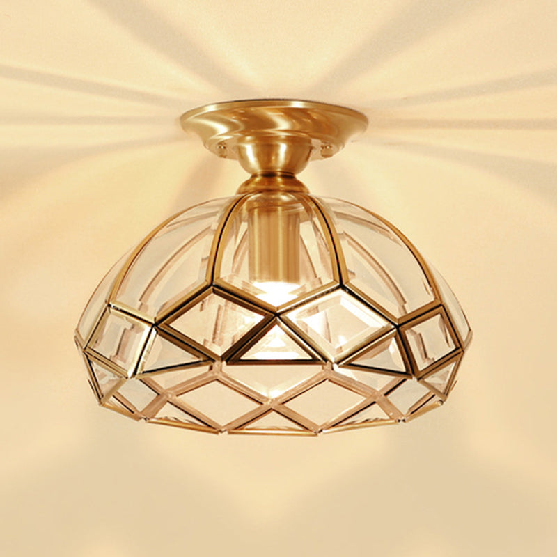 Colonical Artistic Dome Ceiling Light Copper Indoor Ceiling Fixture with Pure Glass Shade