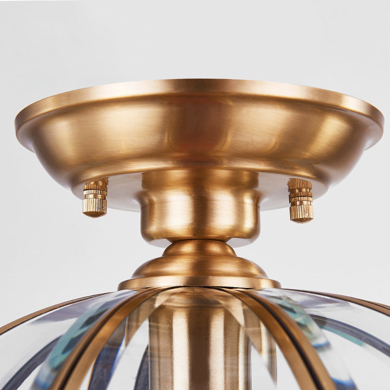 Colonical Artistic Dome Ceiling Light Copper Indoor Ceiling Fixture with Pure Glass Shade