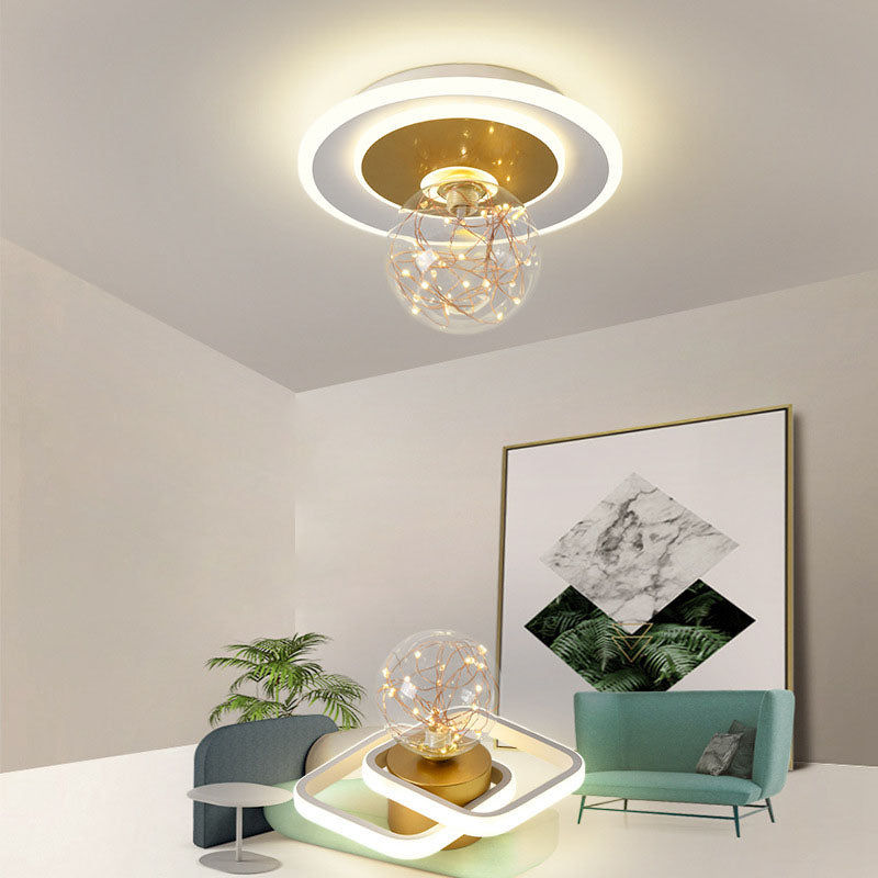 3-Lights Geometric Shade Flush Mount Modern Flush Mount Ceiling Lighting Fixture in Gold