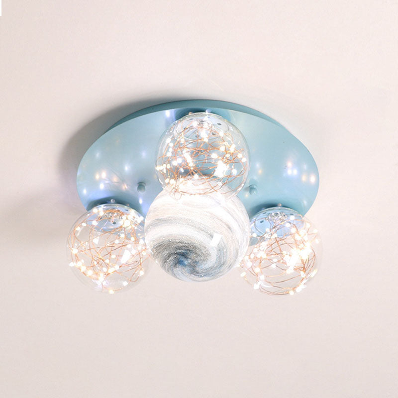 Round Shade Multi-Lights Glass Flush Mount Modern Style Flush Mount Ceiling Lighting Fixture