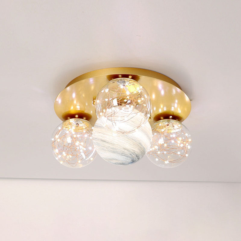 Round Shade Multi-Lights Glass Flush Mount Modern Style Flush Mount Ceiling Lighting Fixture