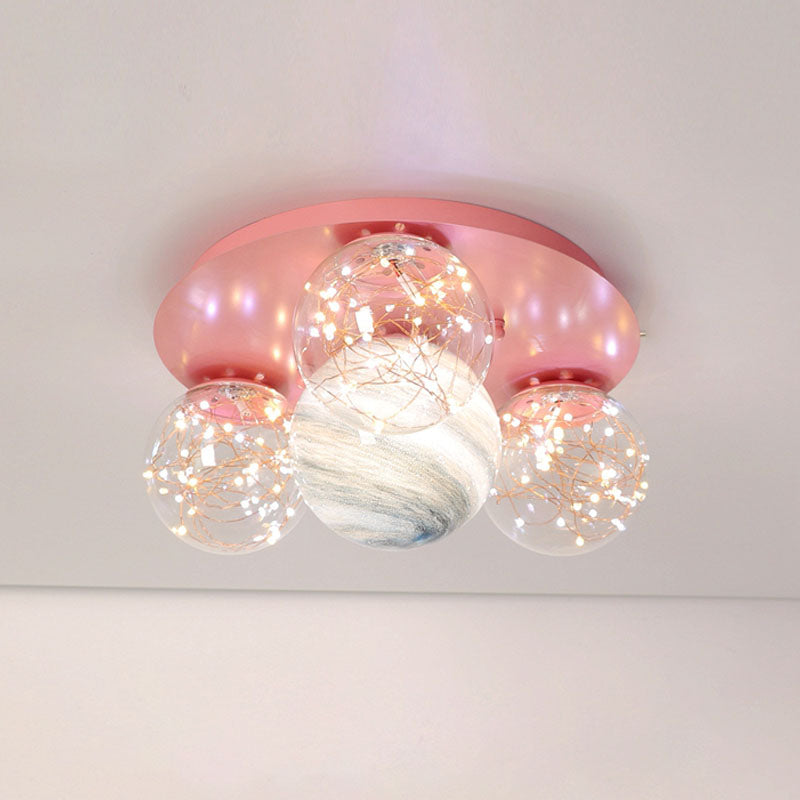 Round Shade Multi-Lights Glass Flush Mount Modern Style Flush Mount Ceiling Lighting Fixture