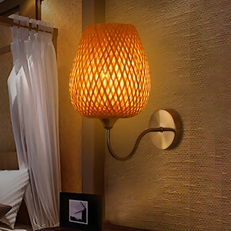 1 Kopf Esszimmer Wandlampe Chinesische Khaki -Leuchte Leuchte mit Korbbambusschatten