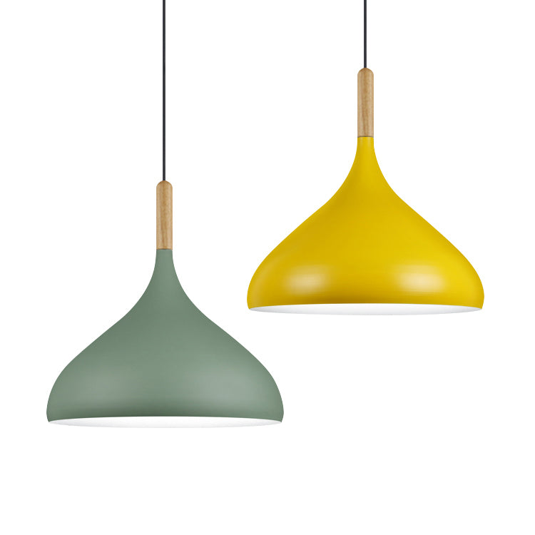 Modern Wooden Top Pendant Light, Minimalist Teardrop Shade Macaron Hanging Lamp
