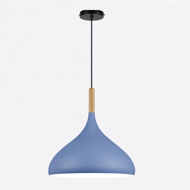 Modern Wooden Top Pendant Light, Minimalist Teardrop Shade Macaron Hanging Lamp