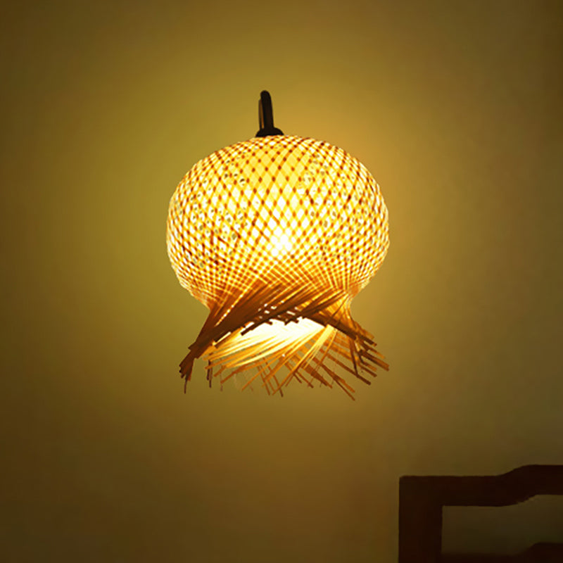 Bamboo Hand geweven SCONCE ASIA 1 HOOFD WANDEL MOUNT LAMP IN FLAXEN MET METAL GOOENSESK ARM