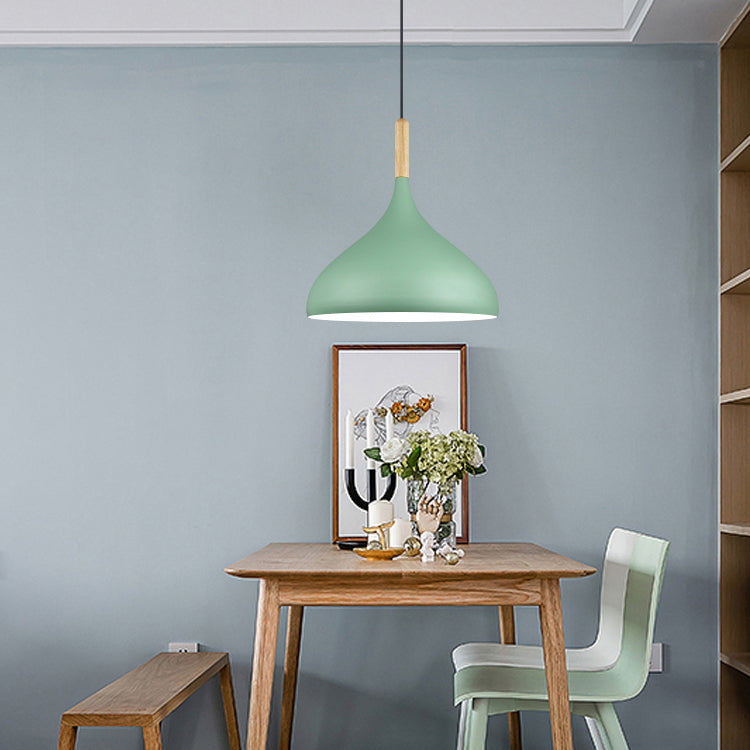Modern Wooden Top Pendant Light, Minimalist Teardrop Shade Macaron Hanging Lamp