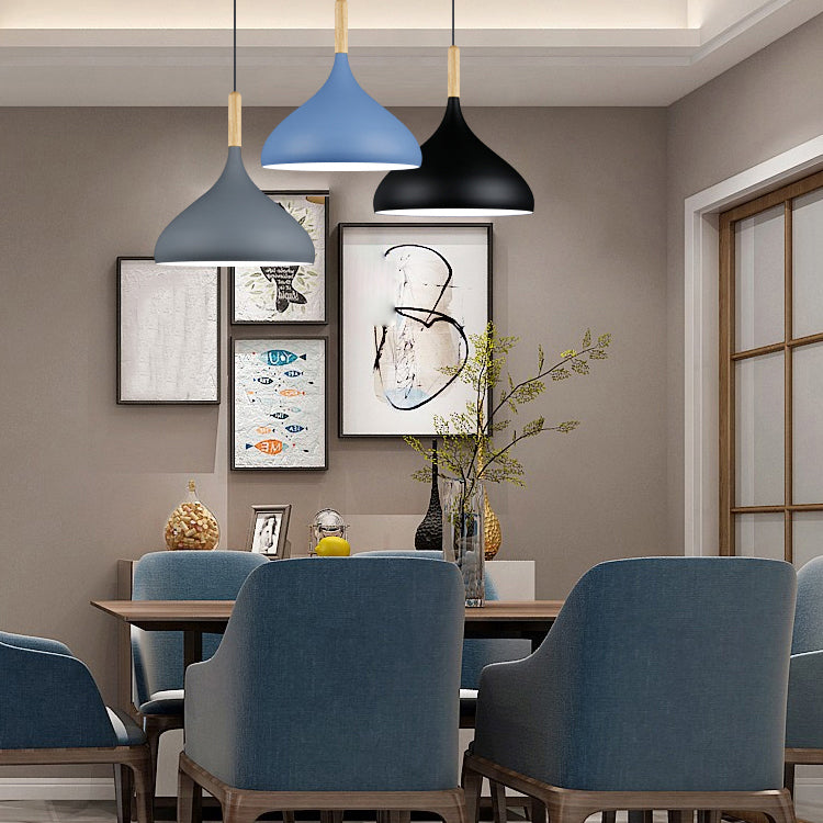 Modern Wooden Top Pendant Light, Minimalist Teardrop Shade Macaron Hanging Lamp