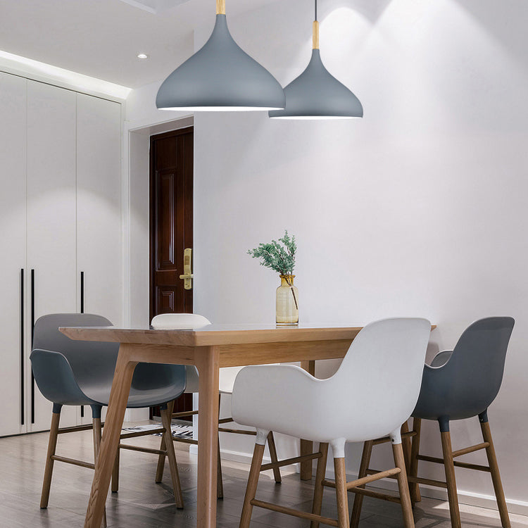 Modern Wooden Top Pendant Light, Minimalist Teardrop Shade Macaron Hanging Lamp