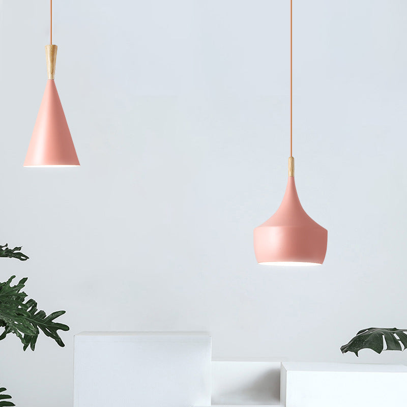 Moderne einfache nordische Hutform -Form Pendell Aluminium 1 Licht in Pink für Esszimmer Wohnzimmer