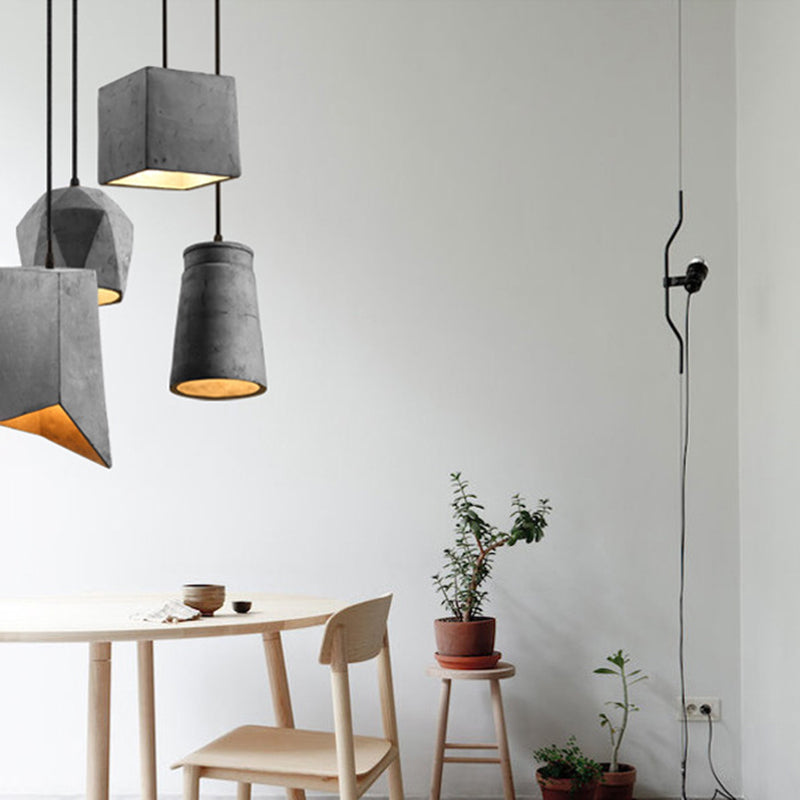 Lámpara colgante de 1 luces de cemento, iluminación colgante gris minimalista para sala de estar comedor