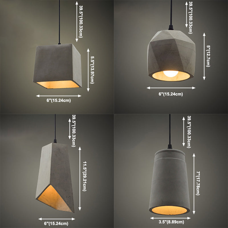 Ciment 1-Light suspendu lampe, éclairage pendentif gris gris minimaliste pour salle à manger du salon