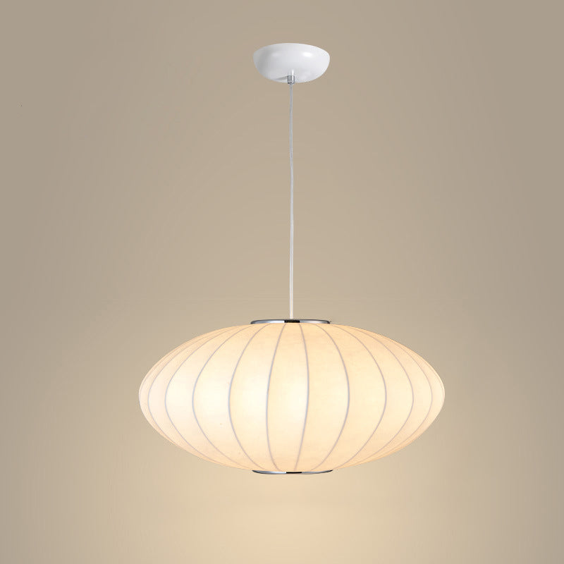 Silk Hanging Lamp, Simple Disk-Shaped Shade Pendant Lighting in White Finish