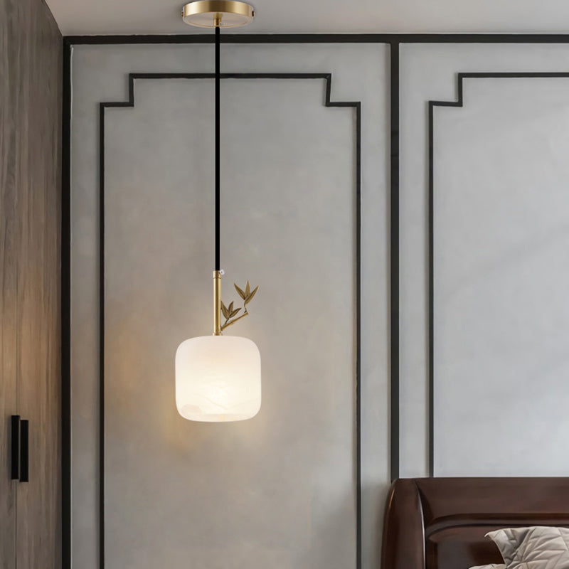 1 Licht Luxus Marmor Hanging Lampe, nordische Ziegelschatten-Anhängerbeleuchtung für Schlafzimmer