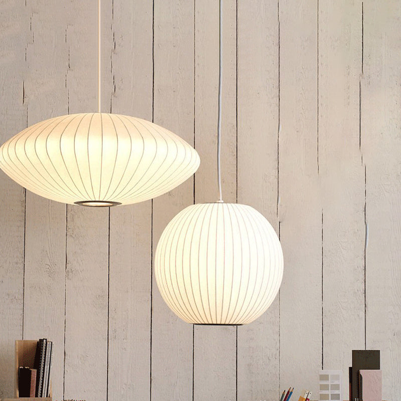 Pendante intérieure minimaliste, éclairage pendentif à 1 lumière en soie blanche pour restaurant