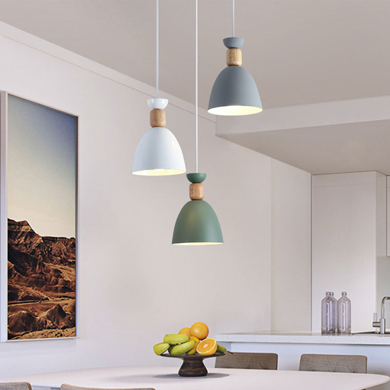 Iron Glass Chandelier Modern Simple Macaroon Style 1 Light in White for Dining Room or Bedroom