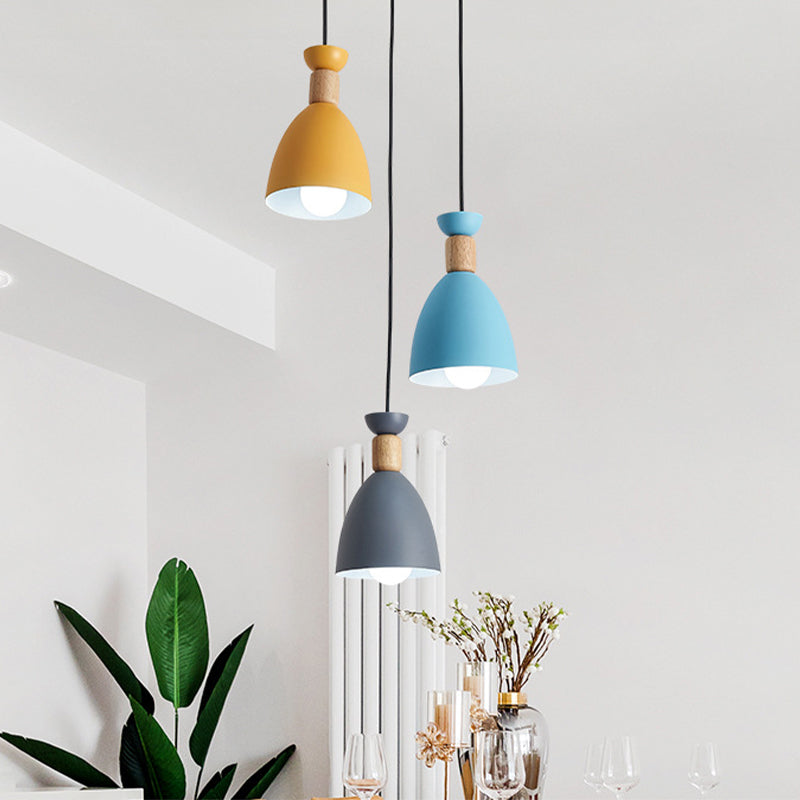 Iron Glass Chandelier Modern Simple Macaroon Style 1 Light in White for Dining Room or Bedroom