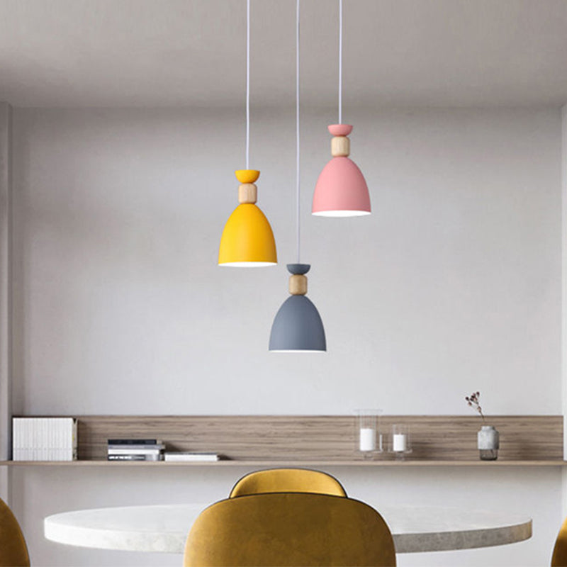 Iron Glass Chandelier Modern Simple Macaroon Style 1 Light in White for Dining Room or Bedroom