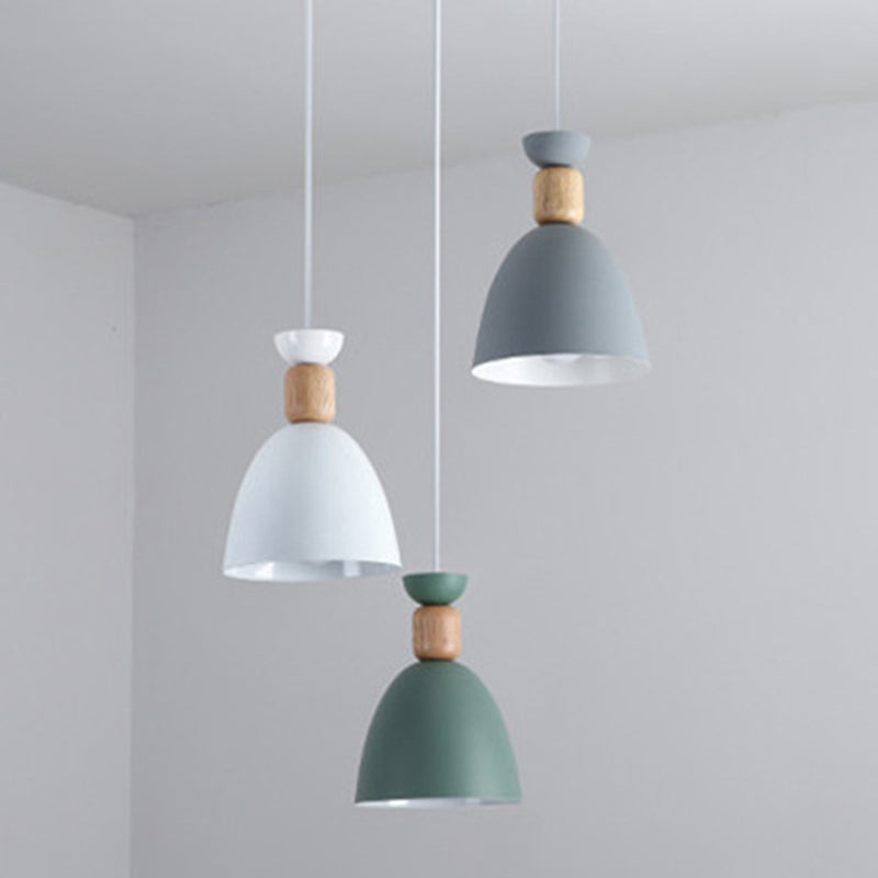 Iron Glass Chandelier Modern Simple Macaroon Style 1 Light in White for Dining Room or Bedroom