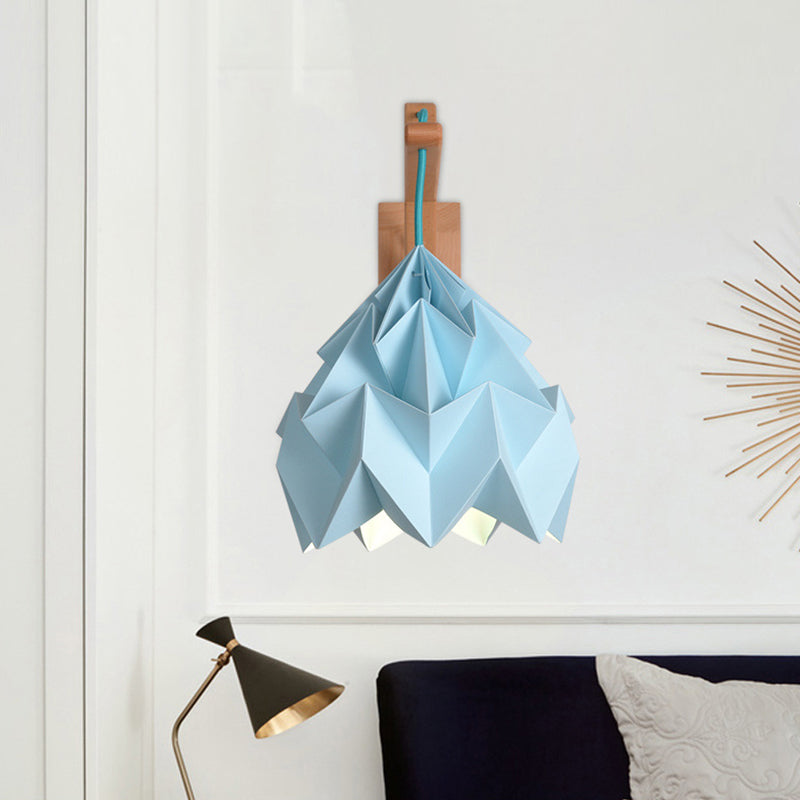 Domed Shade Paper Wall Mounted Lamp Macaron 1 Head White/Pink/Yellow/Blue/Green Sconce Light Fixture with Wood Backplate