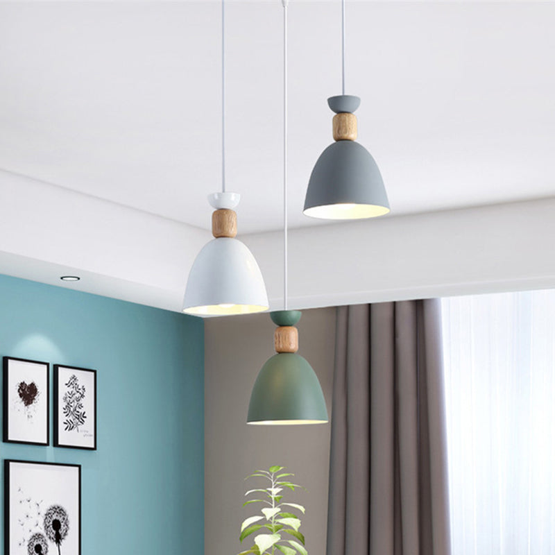 Iron Glass Chandelier Modern Simple Macaroon Style 1 Light in White for Dining Room or Bedroom