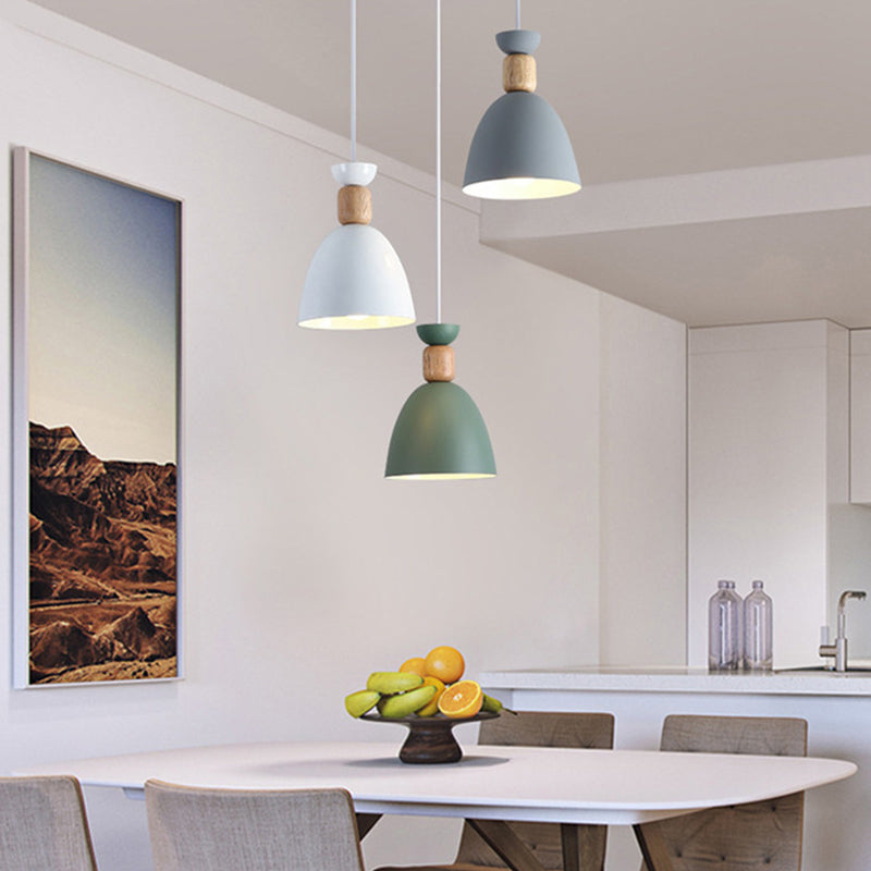 Iron Glass Chandelier Modern Simple Macaroon Style 1 Light in White for Dining Room or Bedroom