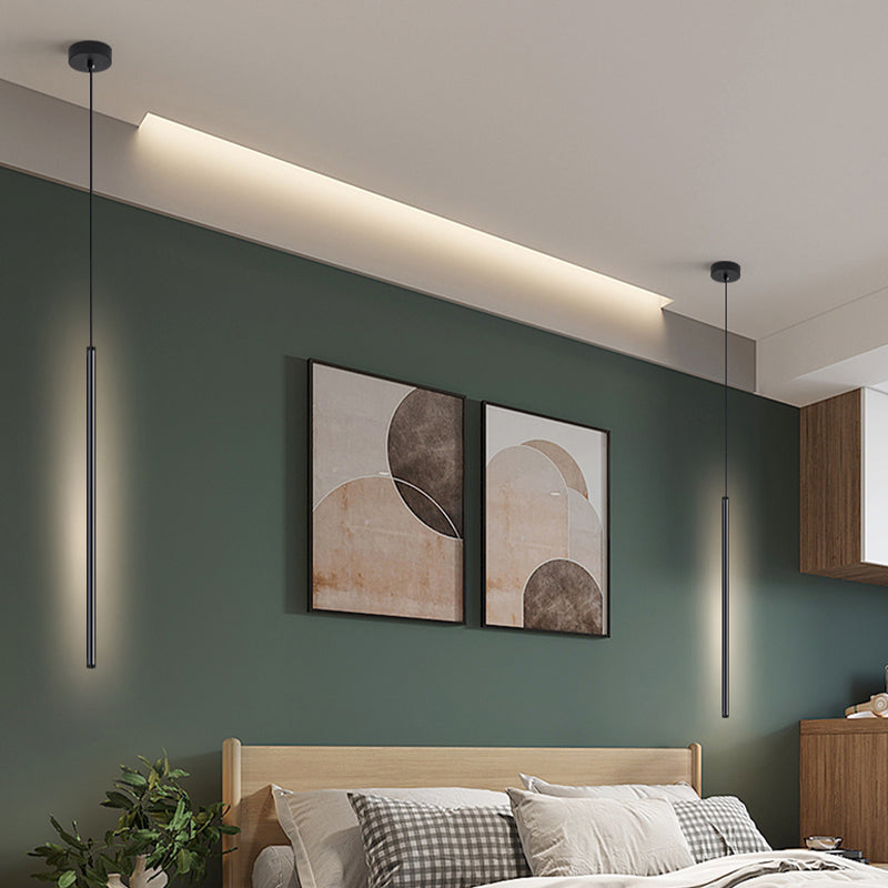 Lustre cylindrique lustre suspendu luminaire moderne de suspension extérieure moderne en finition noire