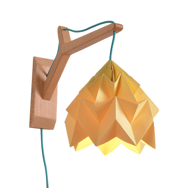 Domed Shade Paper Wall Mounted Lamp Macaron 1 Head White/Pink/Yellow/Blue/Green Sconce Light Fixture with Wood Backplate