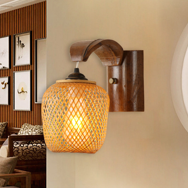 Japanse 1 lamp Wandverlichting Bruine hand Twisted SCONCE LIMMUTE MET BAMBOE TADHE
