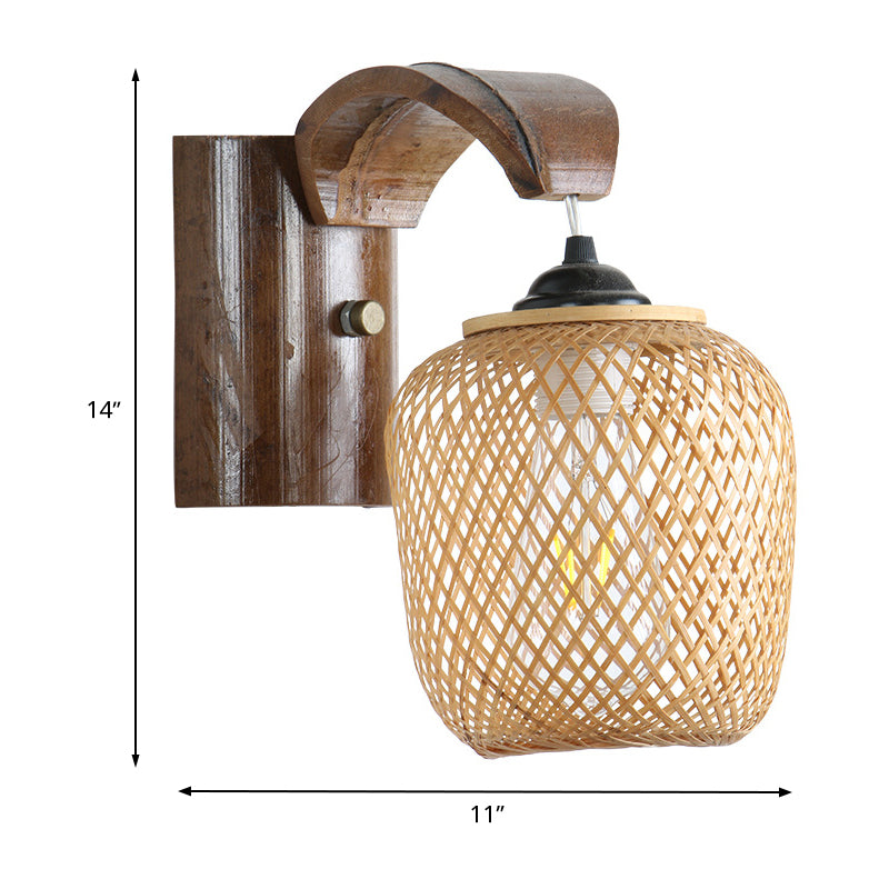 Japanse 1 lamp Wandverlichting Bruine hand Twisted SCONCE LIMMUTE MET BAMBOE TADHE