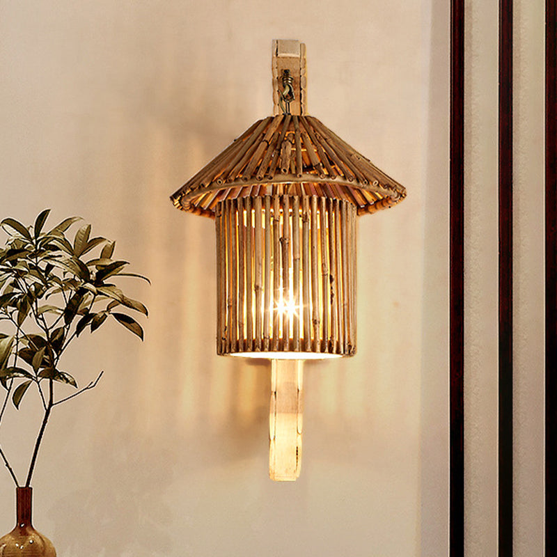 1 hoofd Restaurant Wall Lamp Aziatisch hout SCONCE LIMMTER MET TOREN BAMBOE SAPHE